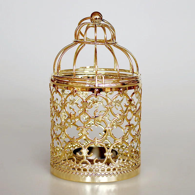 

Gold Tealight Candle Holder Retro Iron Vintage Gold Candle Holders Metal Hanging Chandelier Bougeoir Bird Cage Decoration DL60ZT