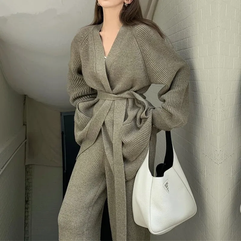 Knitted Cardigan Two Piece Set Women Long Sleeve Oversized Sweater Coat + High Waist Wide Leg Straight Pants 2021 Fall Vintage
Knitted Cardigan Two Piece Set Women Long Sleeve Oversized Sweater Coat + High Waist Wide Leg Straight Pants 2021 Fall Vintage