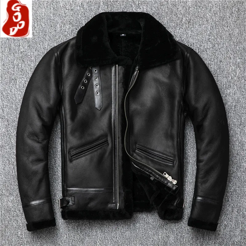 

Men's Jackets Man Natural Fur Coat Men Motorcycle Sheep Shearling Wool Liner Coat Male Plus Size Real Leather Jacket 2064