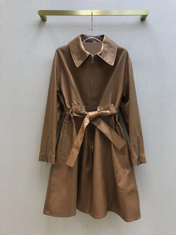 Женская кожаная куртка с отложным воротником, длинное приталенное пальто с поясом и рукавами, весна 2021
Женская кожаная куртка с отложным воротником, длинное приталенное пальто с поясом и рукавами, весна 2021