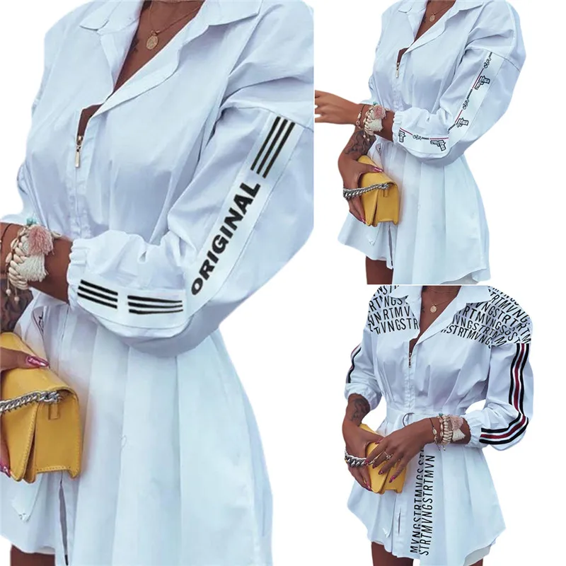 Women White Shirt Dress Letter Print Lantern Sleeve Office Dress Ladies Autumn Elegant Long Sleeve Pleated Zipper Dress
Women White Shirt Dress Letter Print Lantern Sleeve Office Dress Ladies Autumn Elegant Long Sleeve Pleated Zipper Dress