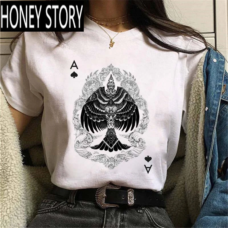 FIXSYS Women Harajuku Fashion Playing Cards Heart Graphic Print T Shirt Retro White Poker Funny Short Sleeve Femme Tops
FIXSYS Women Harajuku Fashion Playing Cards Heart Graphic Print T Shirt Retro White Poker Funny Short Sleeve Femme Tops