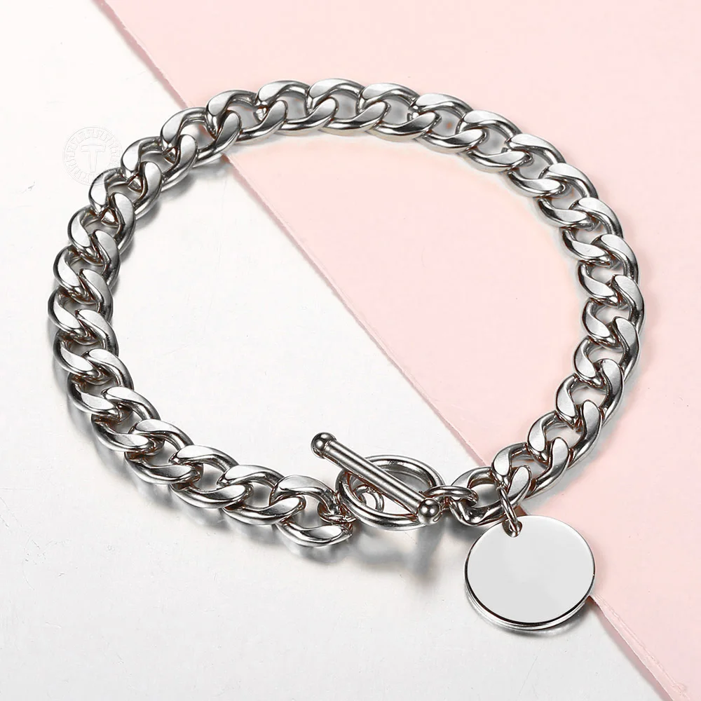 8mm Gold Silver Color Stainless Steel Cuban Curb Link Chain Bracelet Personalized Name Round Charm Bangle Toggle Clasp DBM76
8mm Gold Silver Color Stainless Steel Cuban Curb Link Chain Bracelet Personalized Name Round Charm Bangle Toggle Clasp DBM76