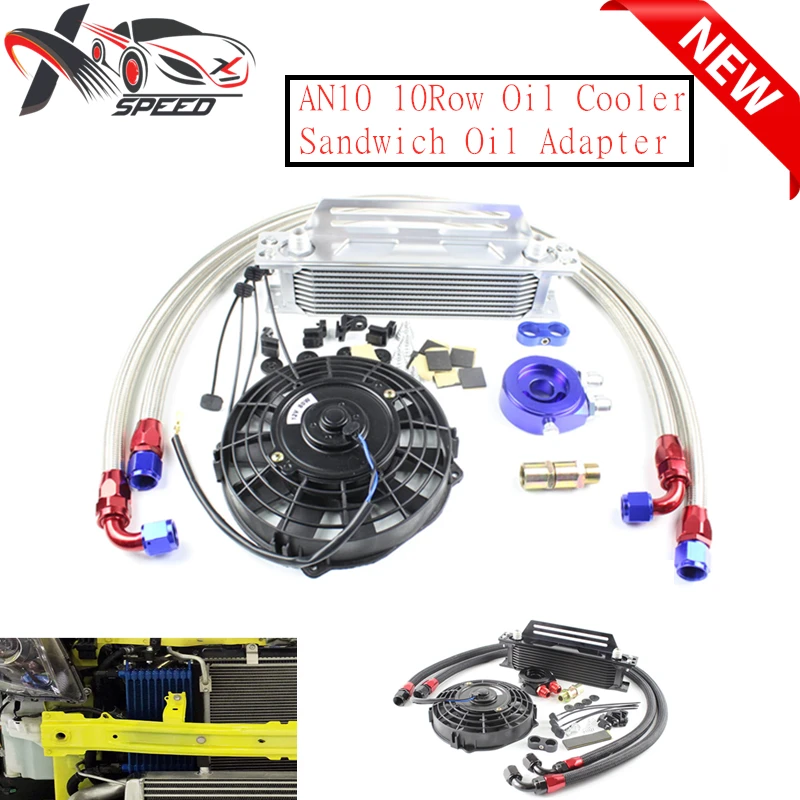 AN10 10 rows Oil Cooler + Sandwich Oil Filter Adapter kit + 7'' oil cooler fan Universal Aluminum Oil Radiator
AN10 10 rows Oil Cooler + Sandwich Oil Filter Adapter kit + 7'' oil cooler fan Universal Aluminum Oil Radiator