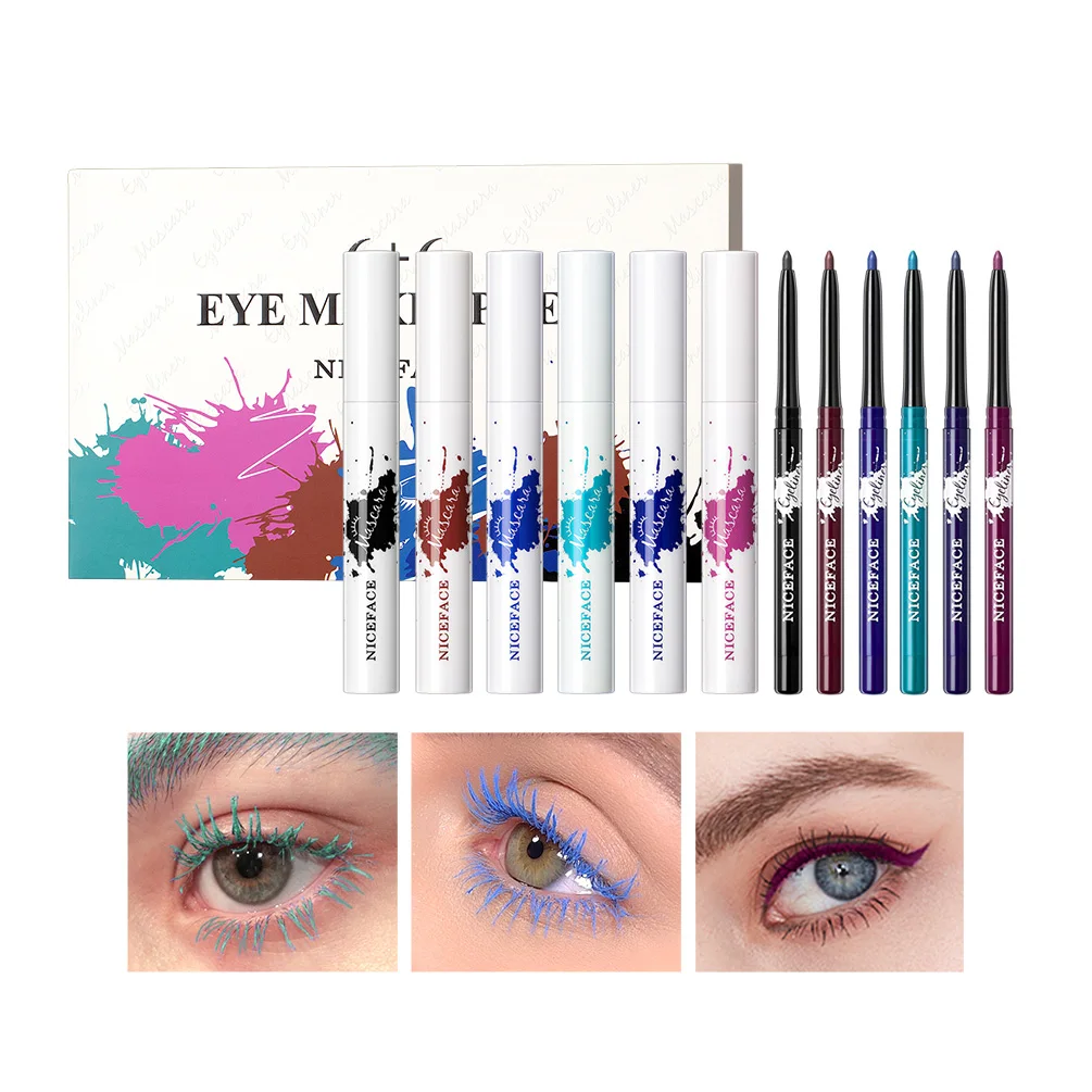 

6 Colors Mascara + 6 Colorful Eyeliner Gel Pencil Makeup Set Make Up Cosmetics Kit Waterproof Eye Liner Cream Pen Long-Lasting