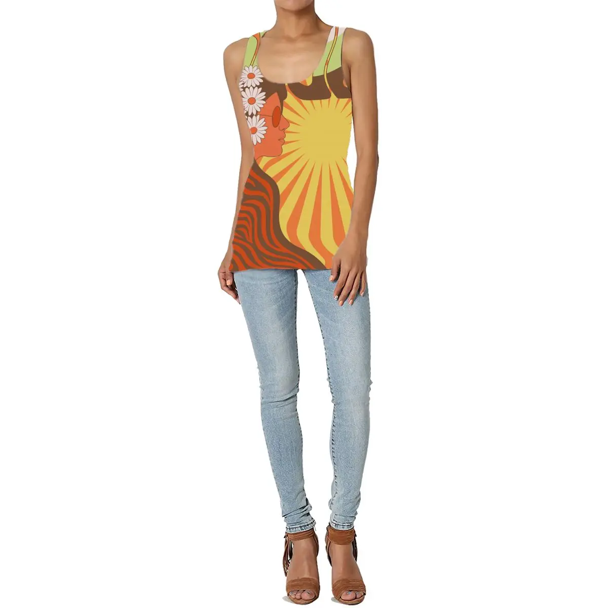 NOISYDESIGNS Casual Women's Sleeveless Tank Tops No Sleeve T-Shirt Summer Round Neck Vest Sunflower Girl Printing Tank Top Vest