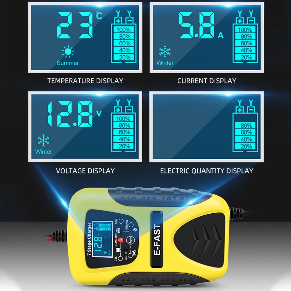 Sell Like Hot 12V 7A 7 Stage Automatic Smart Car Battery Charger Digital LCD Display Wet Dry Lead Acid Battery-chargers
Sell Like Hot 12V 7A 7 Stage Automatic Smart Car Battery Charger Digital LCD Display Wet Dry Lead Acid Battery-chargers