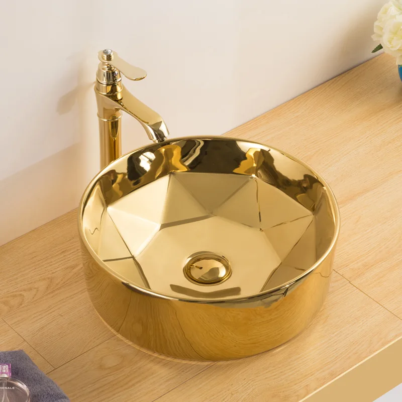 Luxury Gold Round Ceramic Wash Basin Art Bathroom Table Sink Household Above Counter Shampoo Basin Bath Vessel Sink with Tap
Luxury Gold Round Ceramic Wash Basin Art Bathroom Table Sink Household Above Counter Shampoo Basin Bath Vessel Sink with Tap
