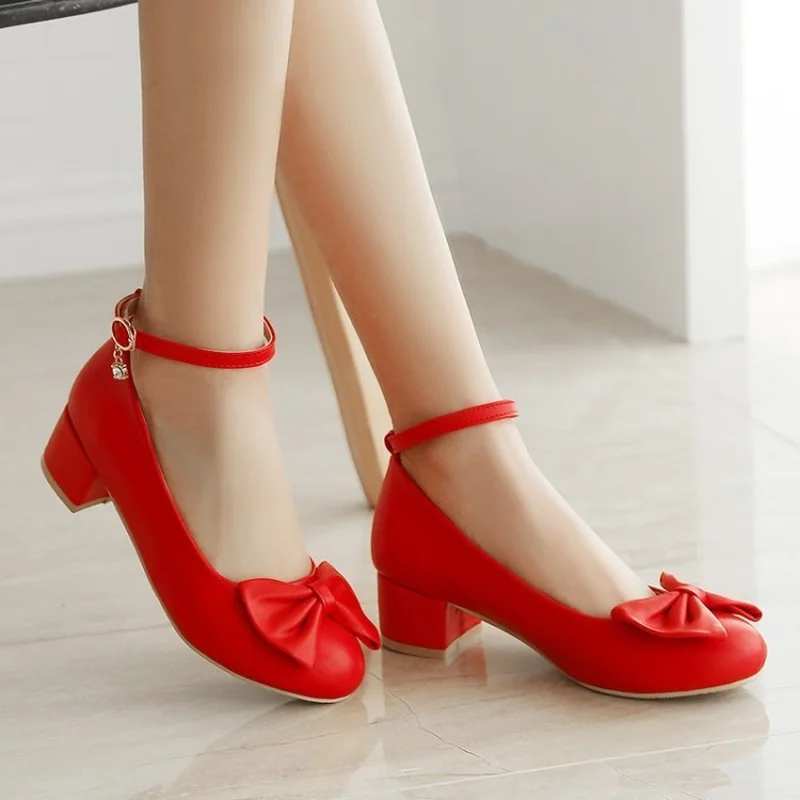 Woman's Med Heel Girls Shoes PU Leather Cute Bow Ankle Belt Pumps Bride Wedding Cosplay Party Red White Black Size 30-43
Woman's Med Heel Girls Shoes PU Leather Cute Bow Ankle Belt Pumps Bride Wedding Cosplay Party Red White Black Size 30-43