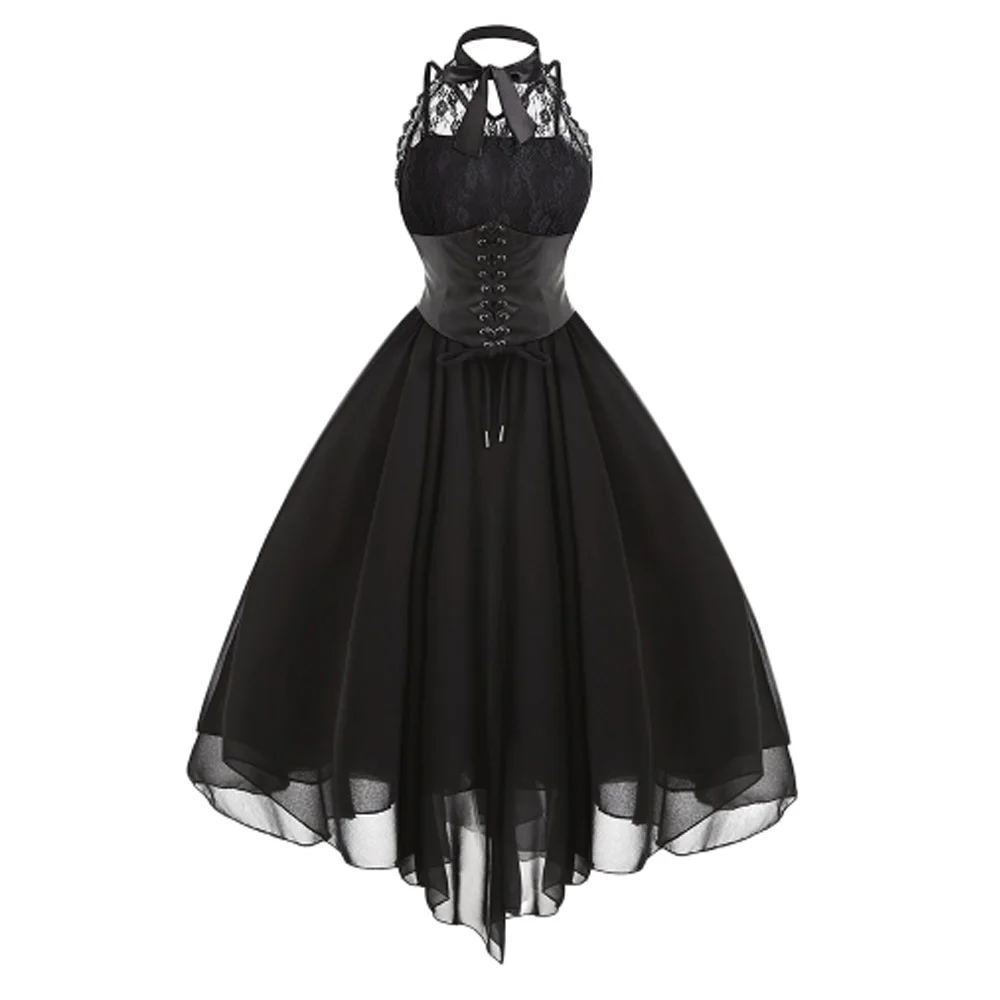 

Victorian Gothic Corset Dress Summer Women Chiffon High Waist Steampunk Punk Party Dresses Vintage Goth Black Lolita Dress