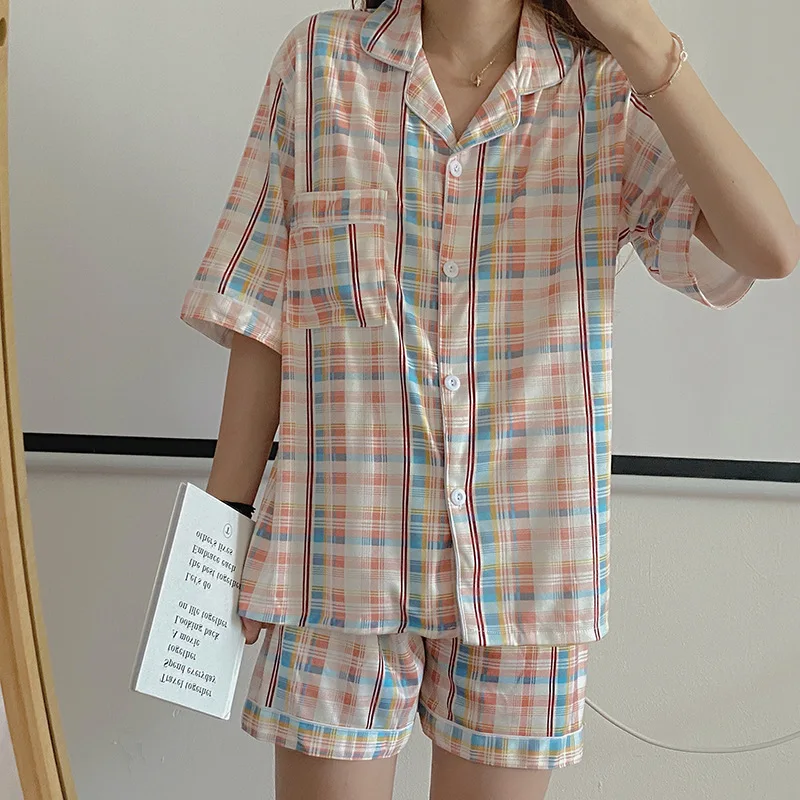 Summer Short-sleeved Multi Colors Plaid Pajamas Suit Women's Cute and Sweet Home Wear Casual Two-piece Suit Women Pyjama Sets
Summer Short-sleeved Multi Colors Plaid Pajamas Suit Women's Cute and Sweet Home Wear Casual Two-piece Suit Women Pyjama Sets