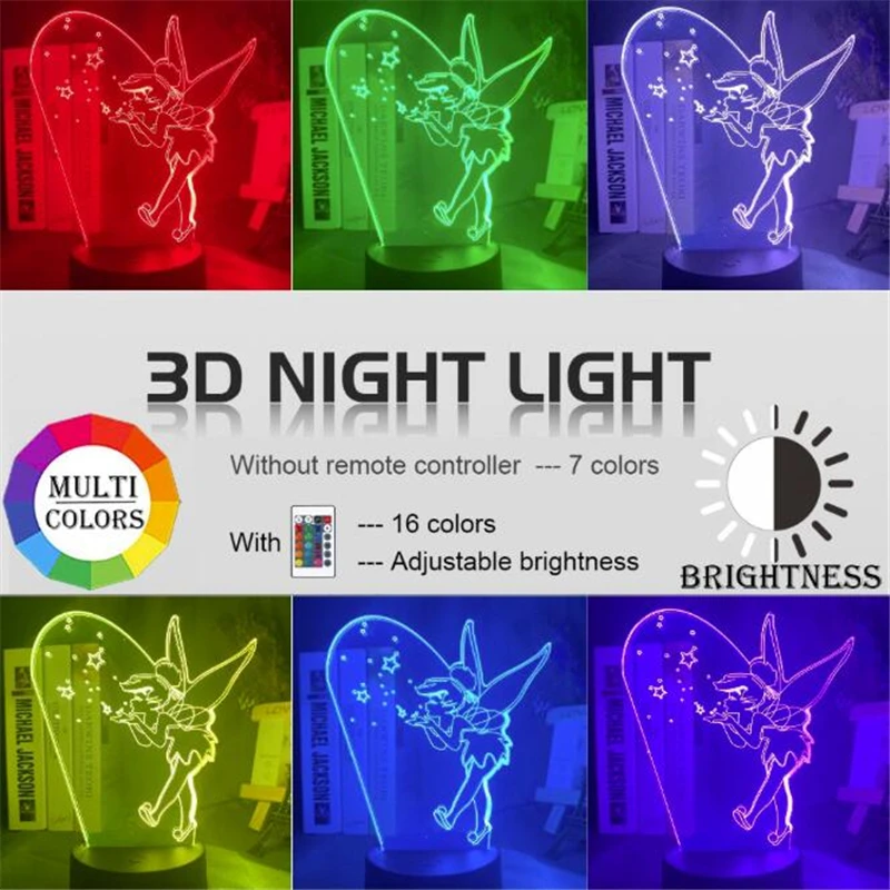 Fairy Tinker Bell Figure 3D Lamp Princess Cartoon Acrylic Night Light LED Touch Optical Illusion Table Lamp Home Decoration Gift
Fairy Tinker Bell Figure 3D Lamp Princess Cartoon Acrylic Night Light LED Touch Optical Illusion Table Lamp Home Decoration Gift