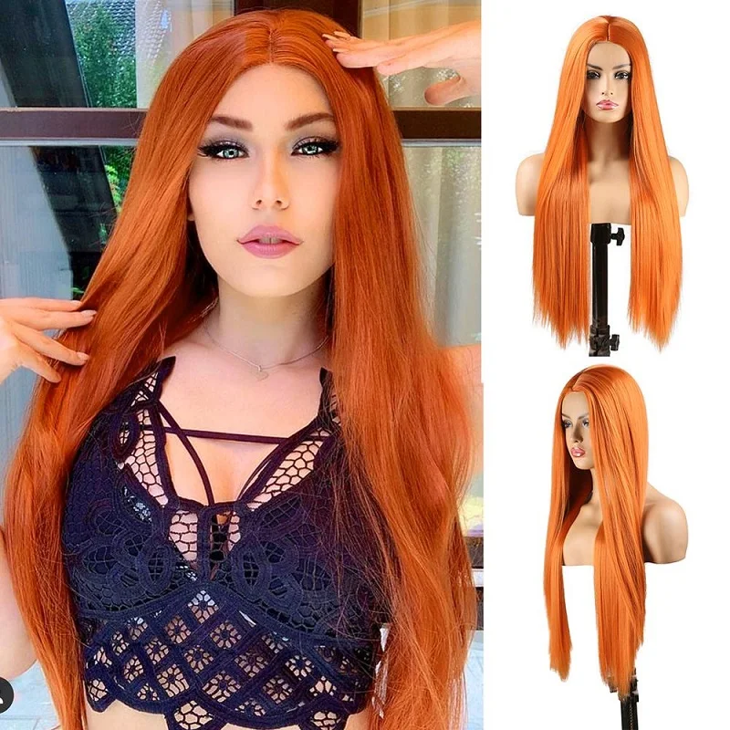 26 Inch Ginger Orange Silky Straight Synthetic Lace Front Wig For Black Women Babyhair Middle Part Preplucked Cosplay Daily Soft
26 Inch Ginger Orange Silky Straight Synthetic Lace Front Wig For Black Women Babyhair Middle Part Preplucked Cosplay Daily Soft