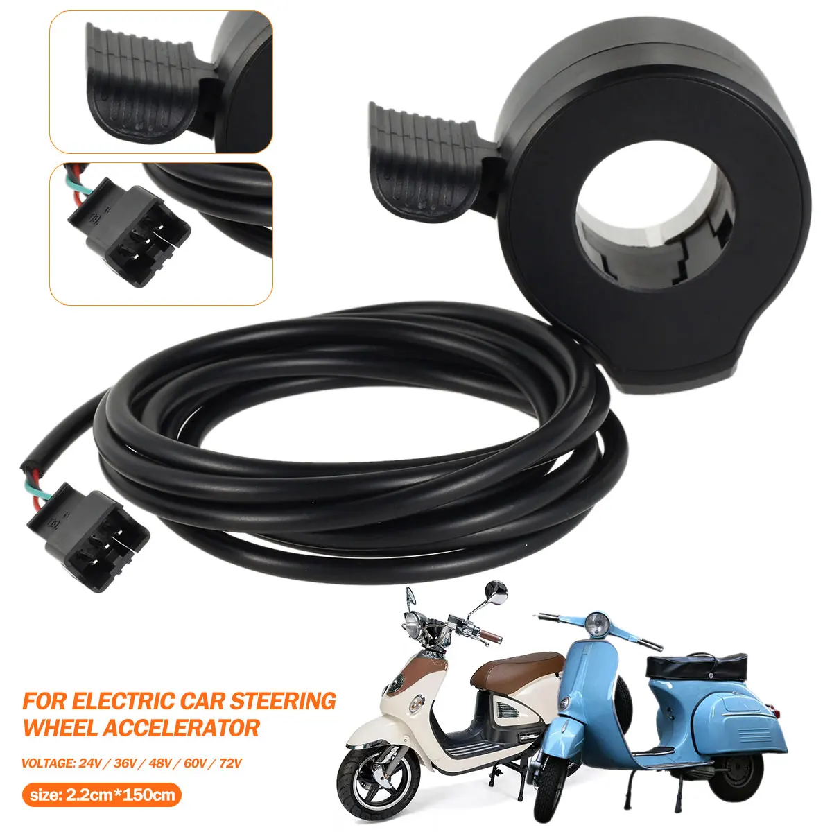 Thumb Throttle Speed Control Assembly for Electric Bike Scooters Motorcycles 22mm Universal 24V 36V 48V 60V 72V
Thumb Throttle Speed Control Assembly for Electric Bike Scooters Motorcycles 22mm Universal 24V 36V 48V 60V 72V