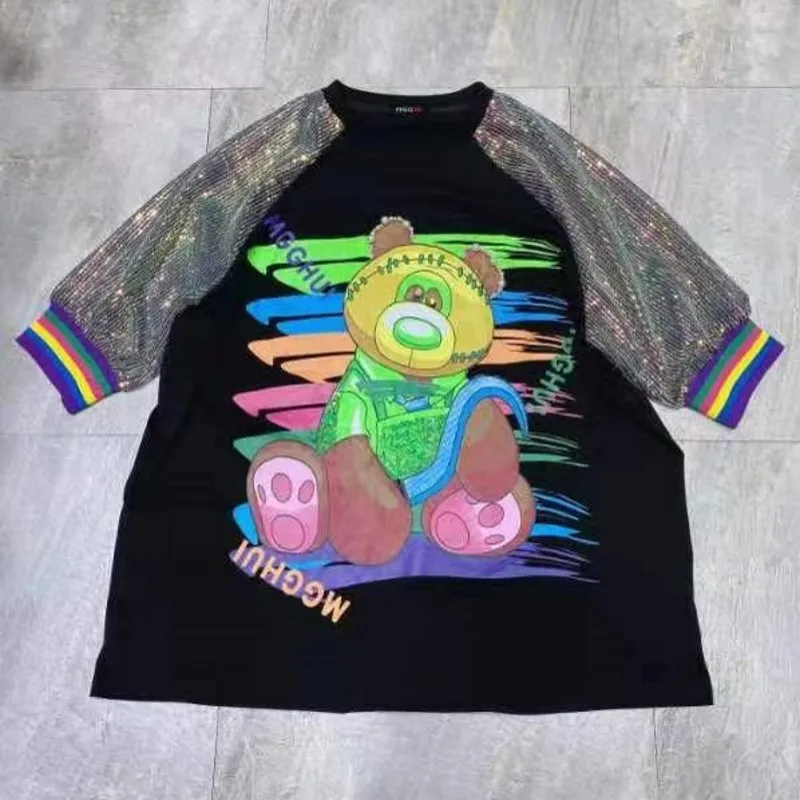 2021 Summer European New Round Neck Letter Bear Beading Ladies Tee Fashion Short-Sleeved T-shirt Women Loose Ins Pullover Top
2021 Summer European New Round Neck Letter Bear Beading Ladies Tee Fashion Short-Sleeved T-shirt Women Loose Ins Pullover Top