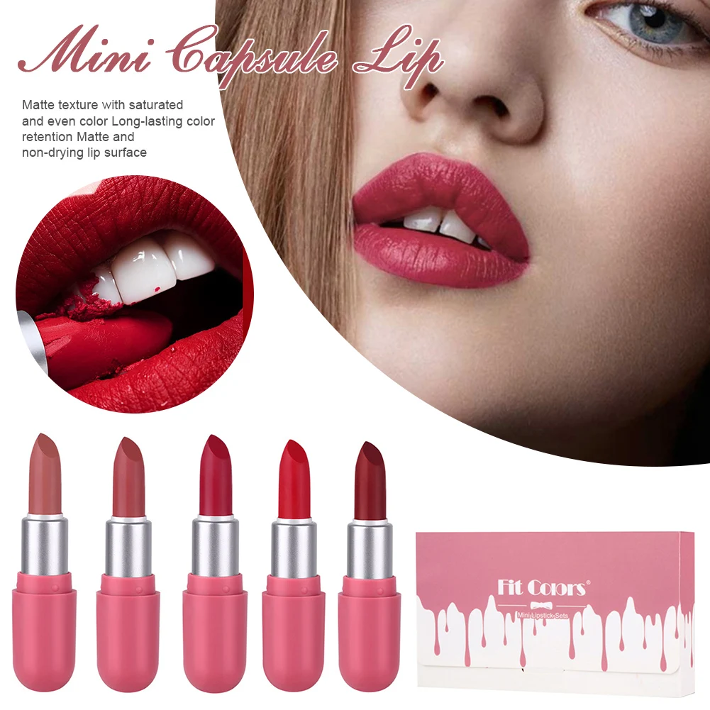 5Pcs Mini Lipstick Capsule Super Stay Lipstick Matte Velvet Lipstick Set Waterproof Non-Stick Lip Makeup Cosmetics
5Pcs Mini Lipstick Capsule Super Stay Lipstick Matte Velvet Lipstick Set Waterproof Non-Stick Lip Makeup Cosmetics