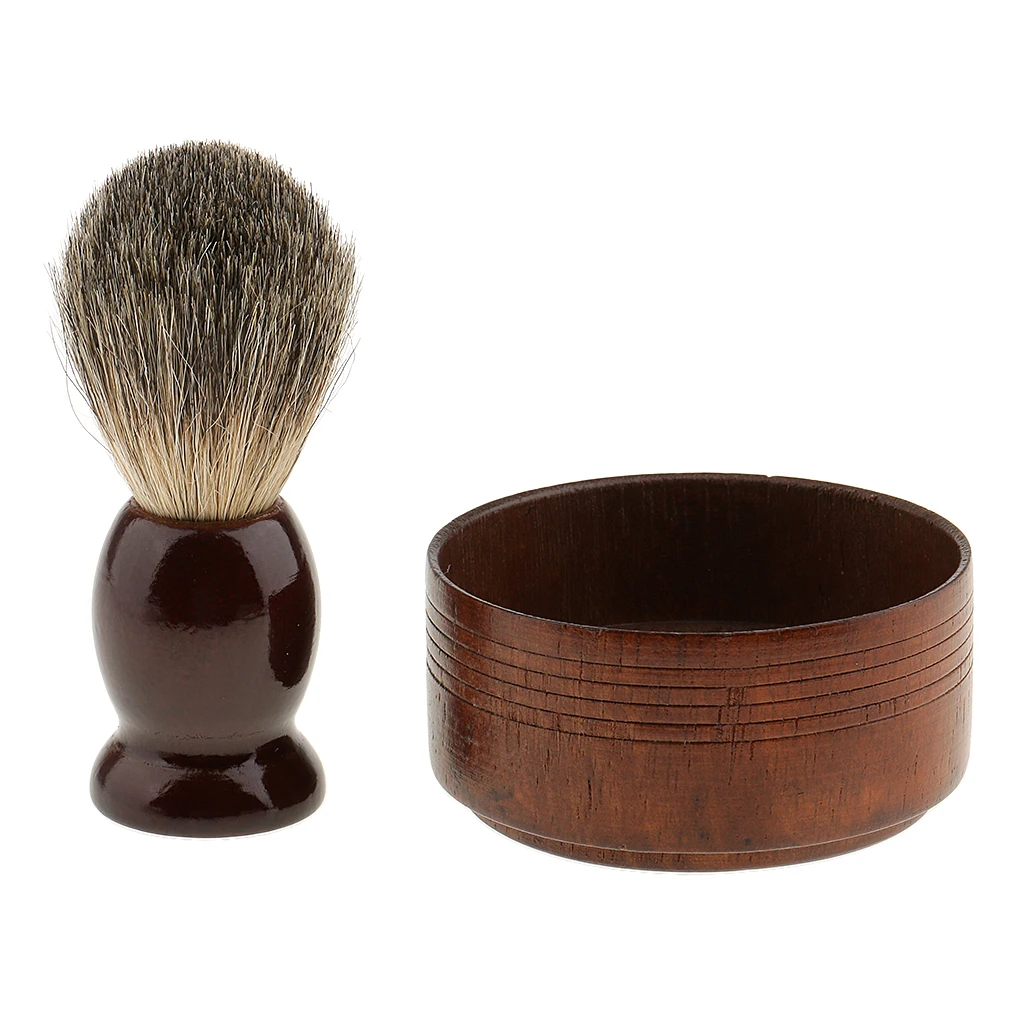 

Винтажная деревянная Мужская кисть для бритья с чашкой для бритья, набор для парикмахерской, мыла и бороды