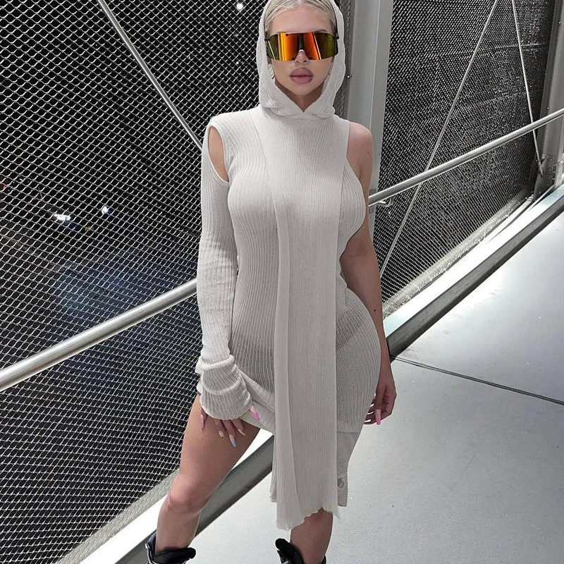 Knitted Long Sleeve Women's Dress Solid One Shoulder Autumn Dresses for Women 2021 Sexy Club Hooded Mini Bodycon Dress Woman
Knitted Long Sleeve Women's Dress Solid One Shoulder Autumn Dresses for Women 2021 Sexy Club Hooded Mini Bodycon Dress Woman