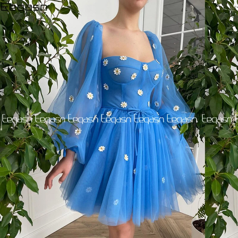 Blue Tulle A Line Short Cocktail Dress Puff Long Sleeves 3d Flowers Above Knee Length Party Graduation Prom Dress 2021
Blue Tulle A Line Short Cocktail Dress Puff Long Sleeves 3d Flowers Above Knee Length Party Graduation Prom Dress 2021
