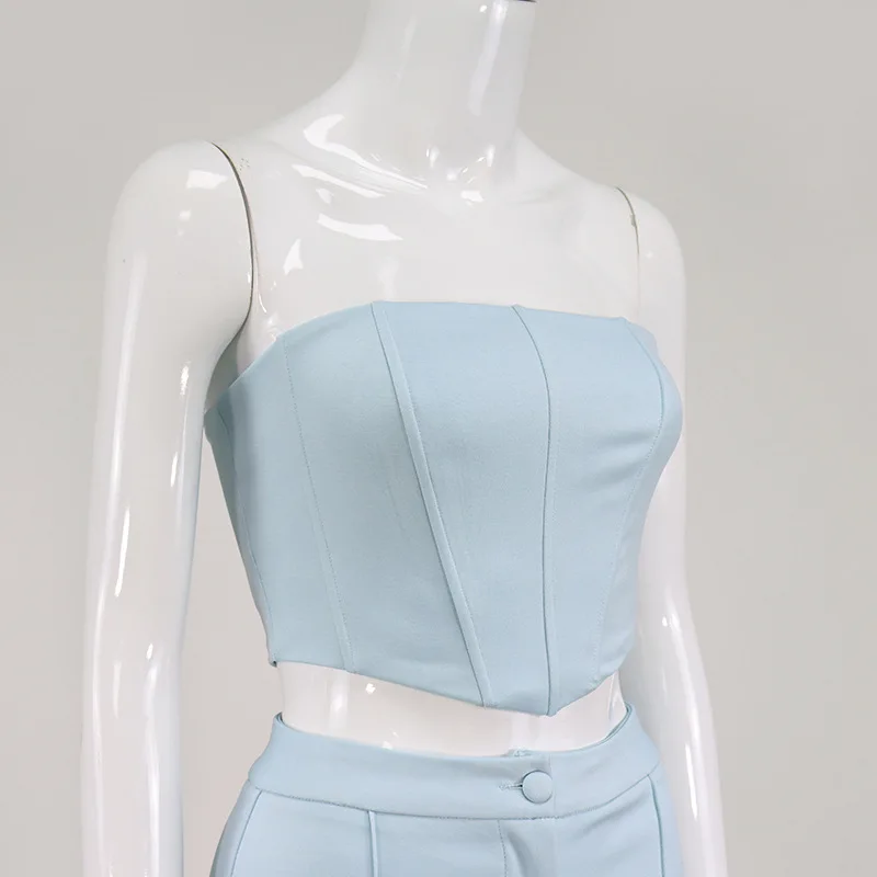2 Pcs Women Solid Color Outfits, Boned Strapless Crop Top + High Waist Flared Pants
2 Pcs Women Solid Color Outfits, Boned Strapless Crop Top + High Waist Flared Pants