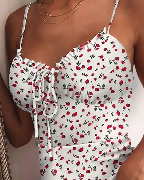 2021 Women Fruit Printed Sweet Sling Dress Ladies Summer Fashion Sleeveless Sexy V-neck Lace-up Dress Party Shopping Daily Wear
2021 Women Fruit Printed Sweet Sling Dress Ladies Summer Fashion Sleeveless Sexy V-neck Lace-up Dress Party Shopping Daily Wear