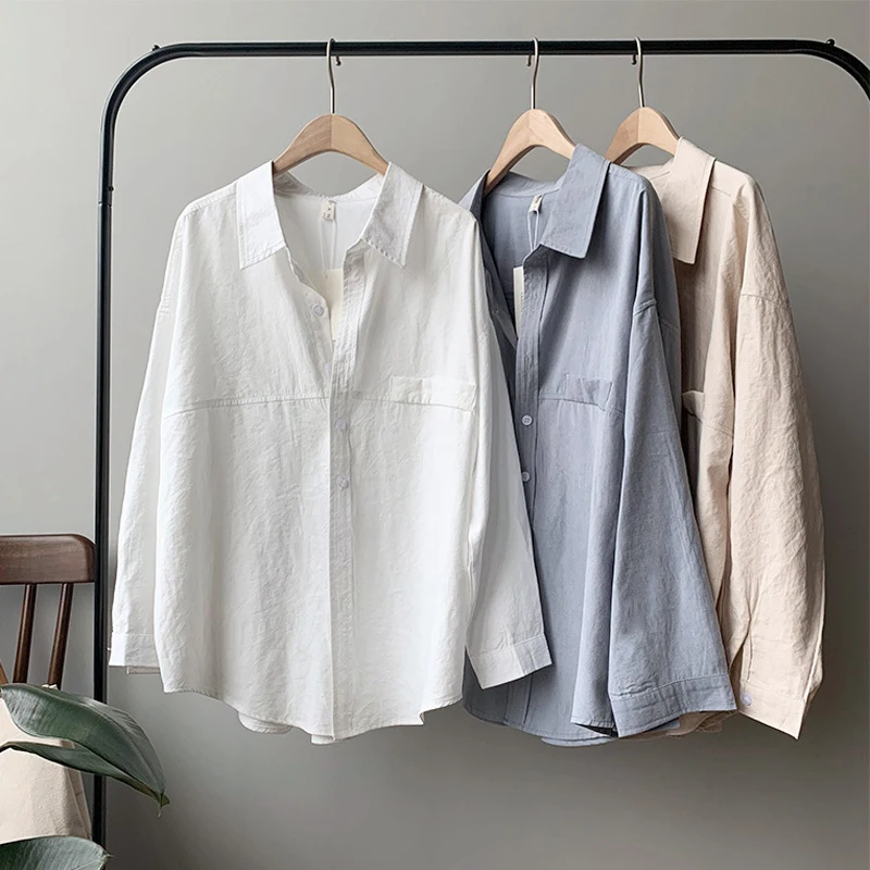 Minimalist Loose White Shirts for Women Turn-down Collar Solid Female Shirts Tops 2021 Spring Summer Blouses
Minimalist Loose White Shirts for Women Turn-down Collar Solid Female Shirts Tops 2021 Spring Summer Blouses