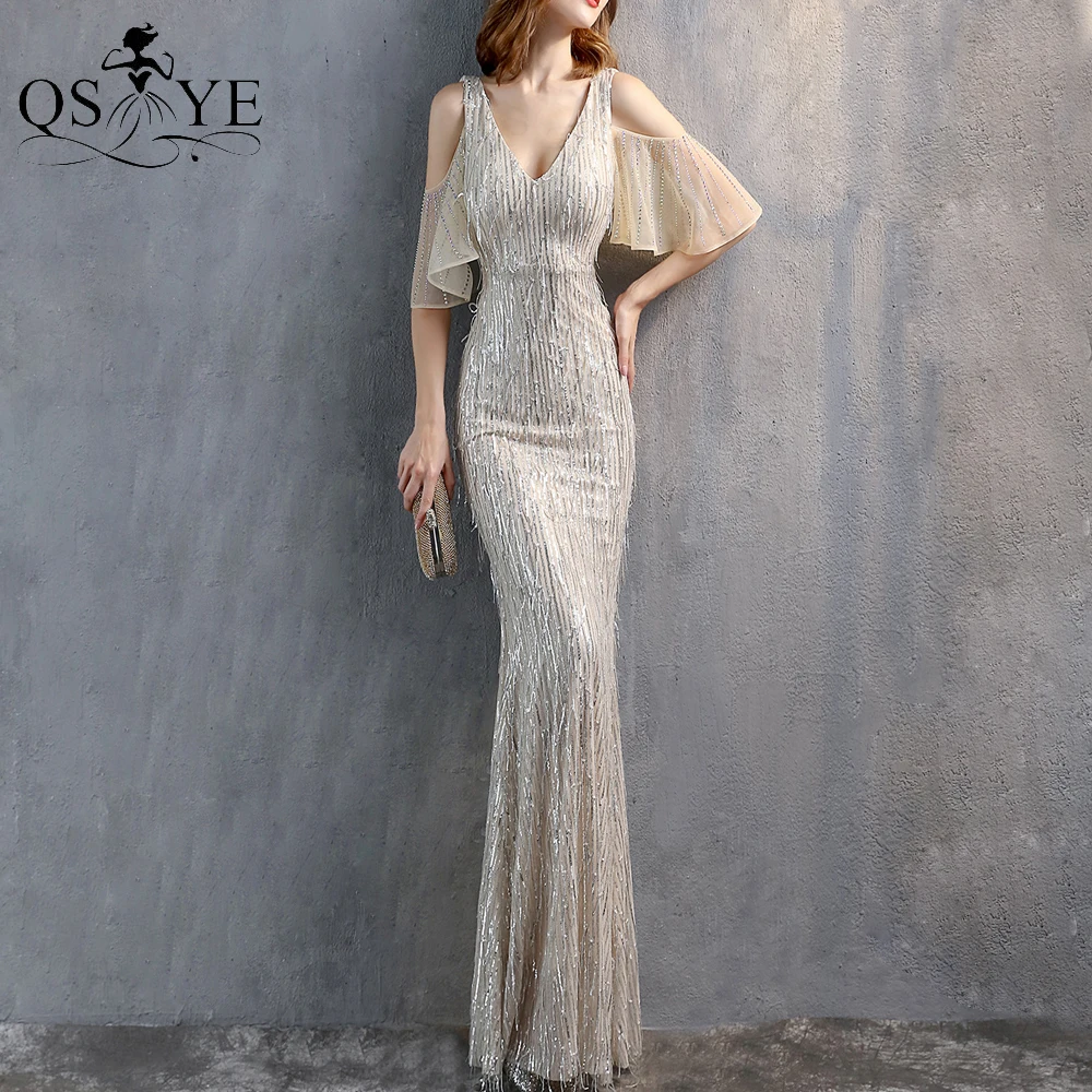 Silver Feather Evening Dresses Mermaid V Neck Long Party Dress Side Sleeves Flare Stretch Sequin Formal Dress Bead Short Sleeves
Silver Feather Evening Dresses Mermaid V Neck Long Party Dress Side Sleeves Flare Stretch Sequin Formal Dress Bead Short Sleeves