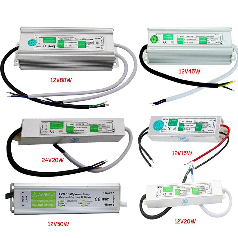 

Waterproof IP67 LED Driver Ac dc 12V/24V 10W 15W 20W 25W 30W 36W 45W 50W 60W 80W 100W 120W 150W Power Supply for LED strip Light