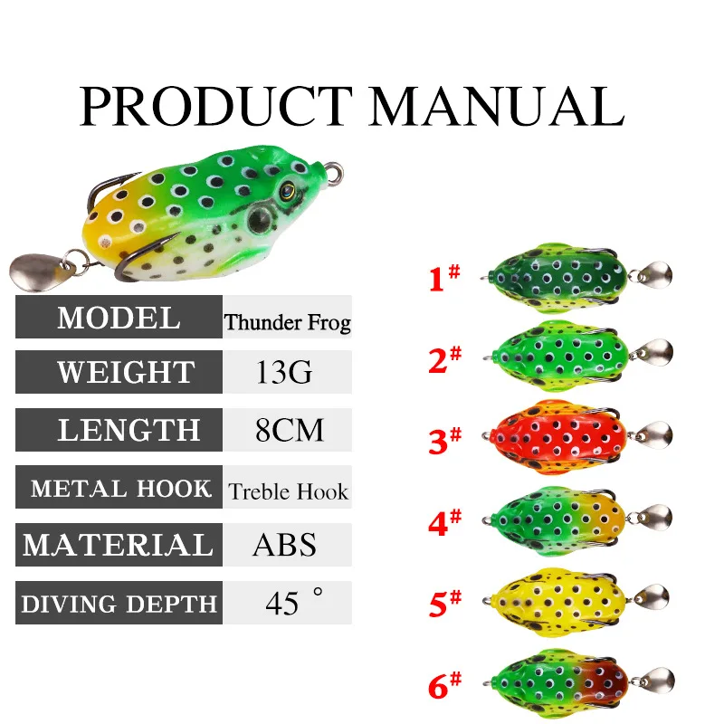 1pcs 8cm/13g Frog Silicone Bait Fishing Soft Lure Spinner Squid Thunder Jig Spoon Trolls Pesca High Carbon Steel Double Hook
1pcs 8cm/13g Frog Silicone Bait Fishing Soft Lure Spinner Squid Thunder Jig Spoon Trolls Pesca High Carbon Steel Double Hook