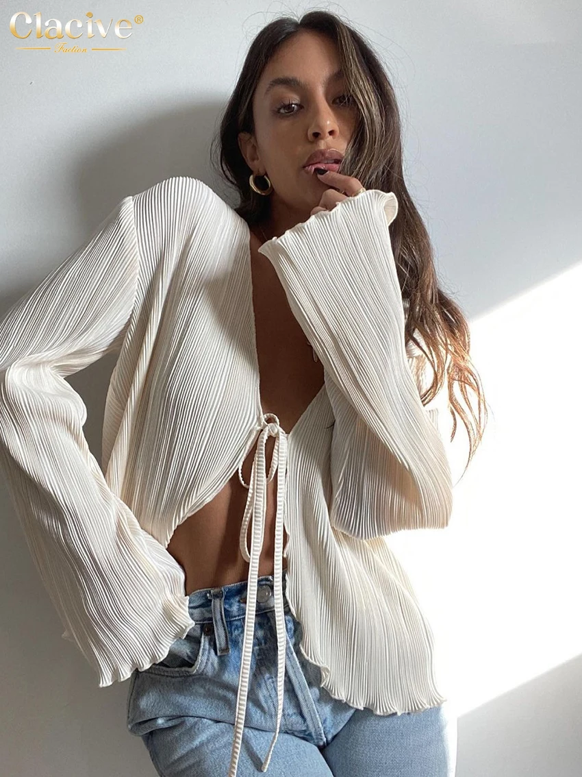 Clacive Sexy White Lace-Up Women'S Shirt Summer Bodycon Long Sleeve Blouses Ladies Fashion Pleated Top Female Clothing 2022
Clacive Sexy White Lace-Up Women'S Shirt Summer Bodycon Long Sleeve Blouses Ladies Fashion Pleated Top Female Clothing 2022