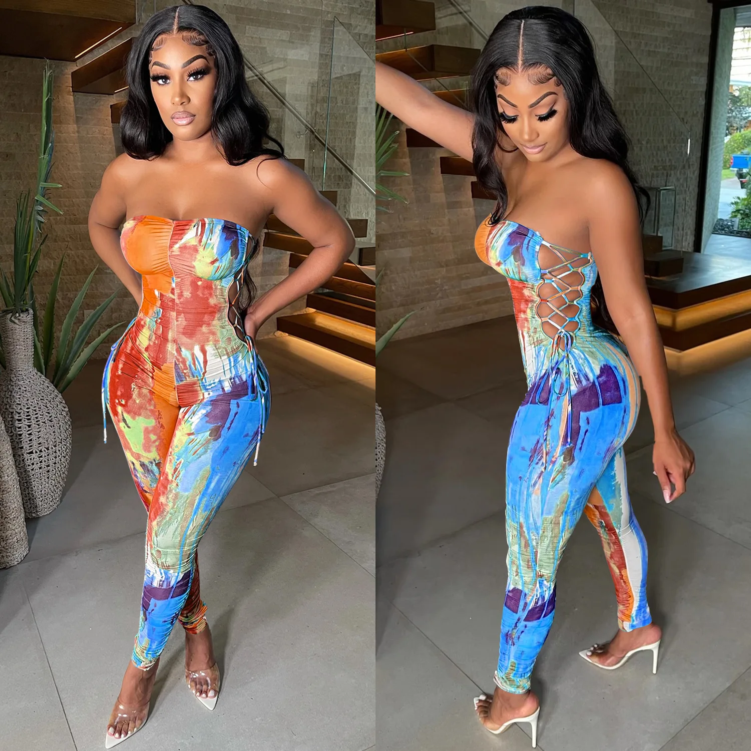 ANJAMANOR Tie Dye Bodycon Jumpsuit Summer Fashion Women Clubwear Side Cut Out Strappy Tube Top Romper One Piece Outfit D42-DE26
ANJAMANOR Tie Dye Bodycon Jumpsuit Summer Fashion Women Clubwear Side Cut Out Strappy Tube Top Romper One Piece Outfit D42-DE26
