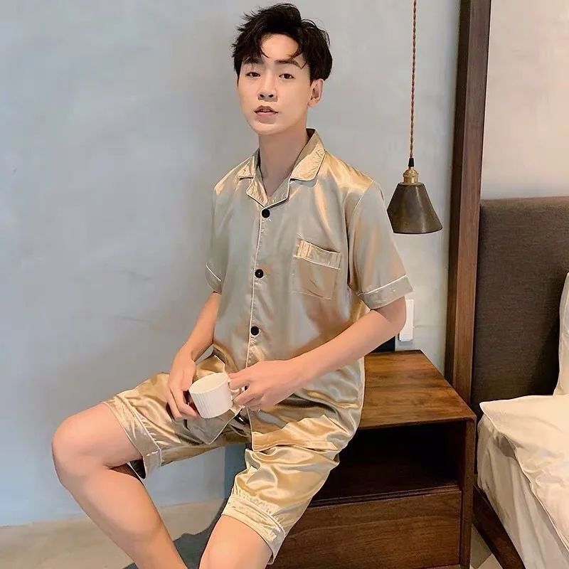 Pajamas Suit Pyjamas Men Nightwear Casual Sleep Set Nightgown Satin Sleepwear Homewer Summer Home Clothing Intimate Lingerie
Pajamas Suit Pyjamas Men Nightwear Casual Sleep Set Nightgown Satin Sleepwear Homewer Summer Home Clothing Intimate Lingerie
