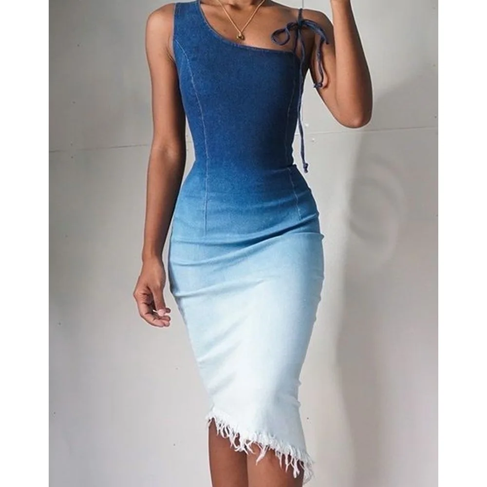 Women Denim Gradient Sleeveless Slim Midi Dress Bodycon Dress Sexy Party Dress for Women Dress 2021
Women Denim Gradient Sleeveless Slim Midi Dress Bodycon Dress Sexy Party Dress for Women Dress 2021