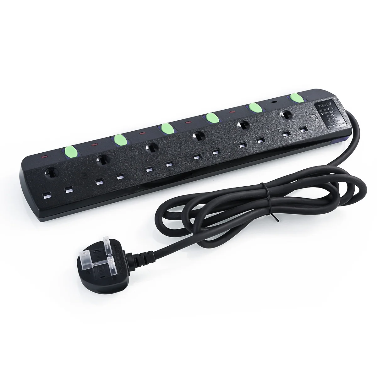 UK Standard Outlet Power Strip 2M 13A Surge Protected Individual Switched Extension Lead 3/4/5/6w Led Indicators