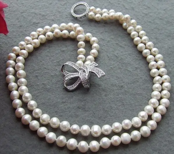 Charming 2Row 8-9mm natural White freshwater Pearl Necklace 
Charming 2Row 8-9mm natural White freshwater Pearl Necklace