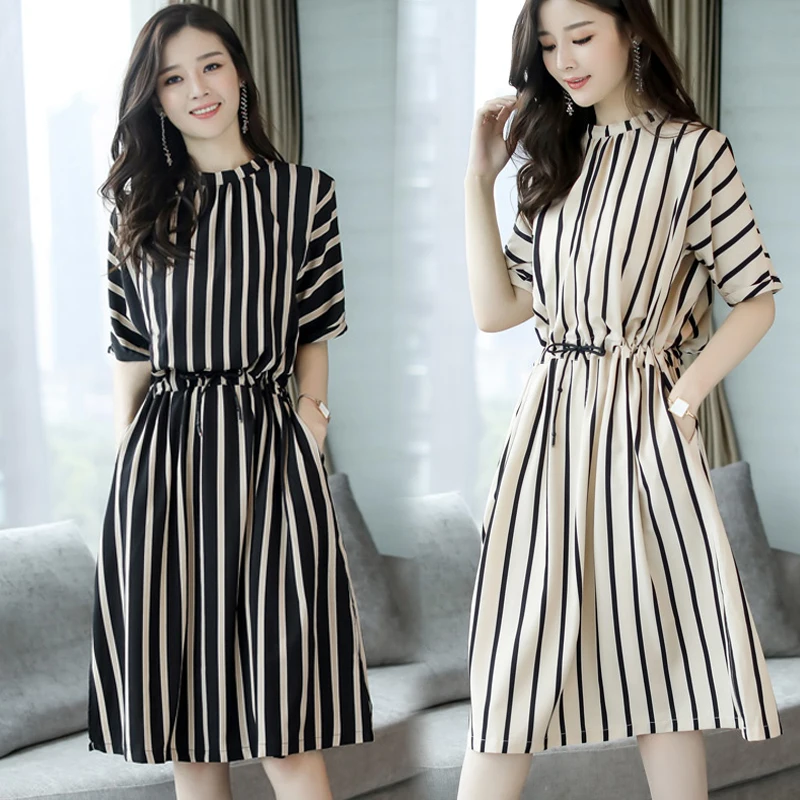 Summer New Large Size Dress 2020 Korean Fashion Midi Striped Dress Woman Dress Vestido De Mujer Femme Robe
Summer New Large Size Dress 2020 Korean Fashion Midi Striped Dress Woman Dress Vestido De Mujer Femme Robe