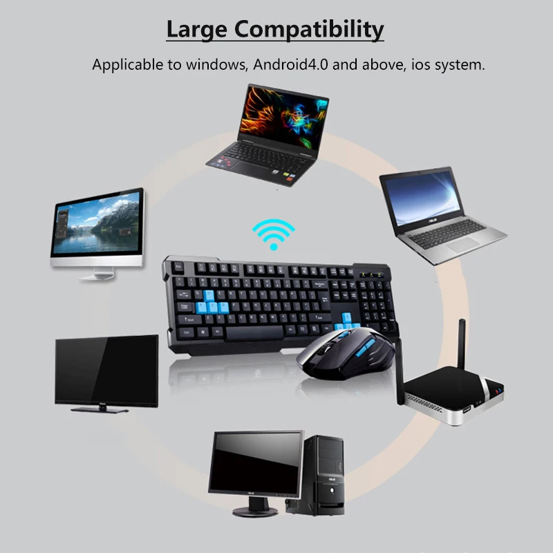2.4G Wireless Gaming Keyboard Mouse Combos / Auto Sleep / Anti-ghosting / Adjustable DPI / 10m USB Receiver Adapter
2.4G Wireless Gaming Keyboard Mouse Combos / Auto Sleep / Anti-ghosting / Adjustable DPI / 10m USB Receiver Adapter