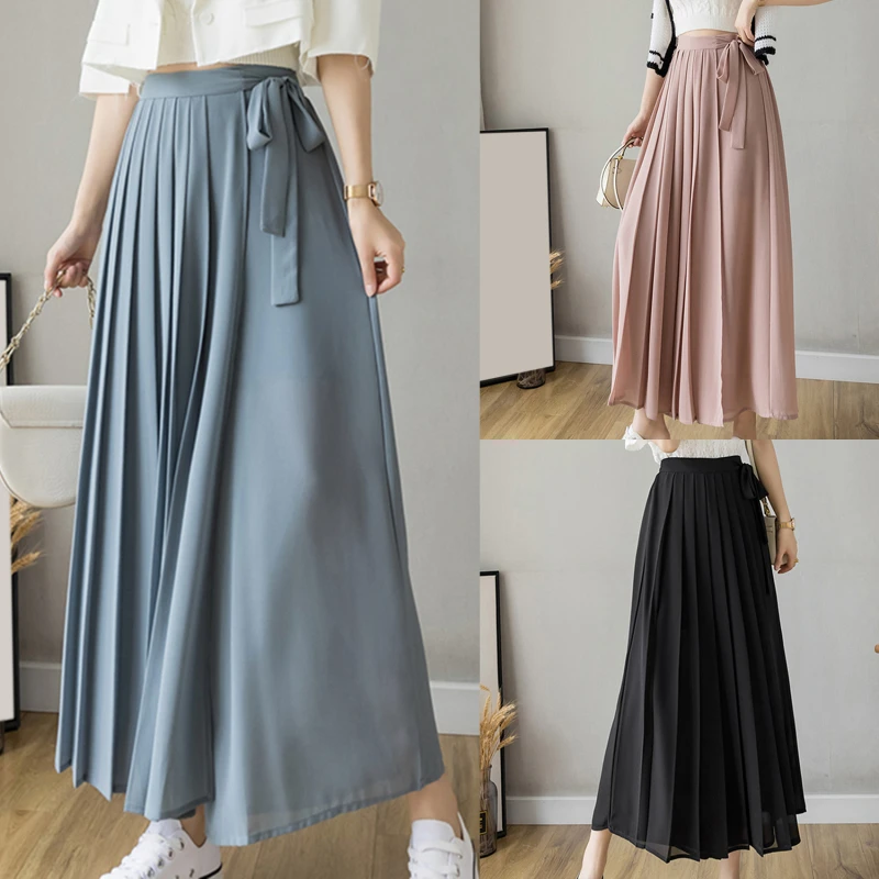 Женские шифоновые брюки Hakama повседневные широкие плиссированные в Корейском