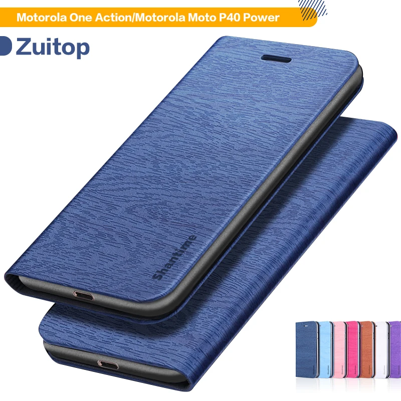 Чехол из искусственной кожи под дерево для Motorola One Action чехол-книжка Moto P40 Power