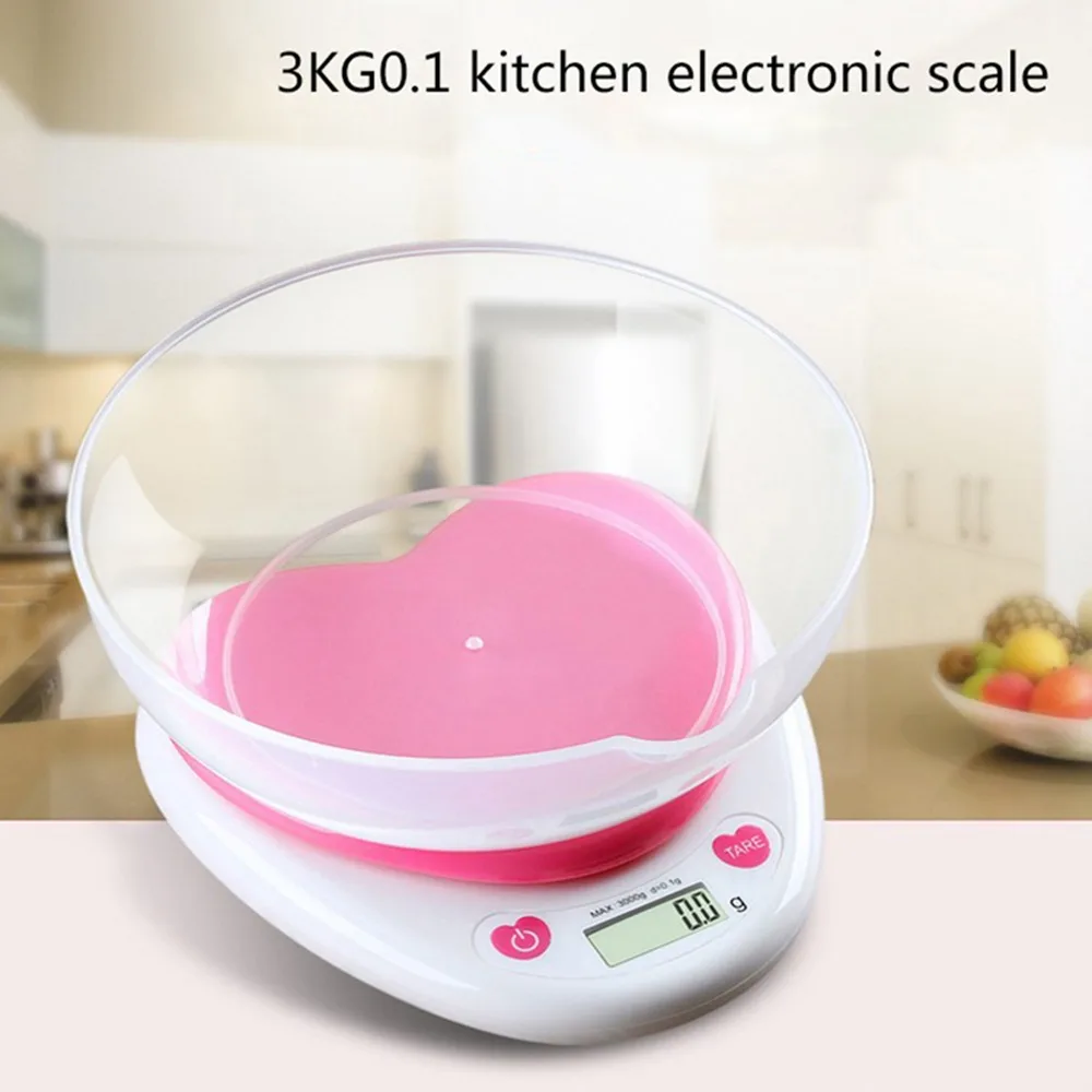 

5kg/1g 3kg/0.1g High-Precision Kitchen Scales LCD Digital Scale With Backlight Heart-shaped Food Pink Electronic Scale g/lb/oz