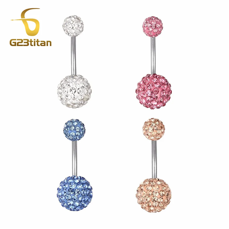 

G23titan 14G Titanium Crystal Clay Beads Navel Jewellery Belly Piercing Barbell Ear Lobe Piercings Navel Earring Body Jewelry