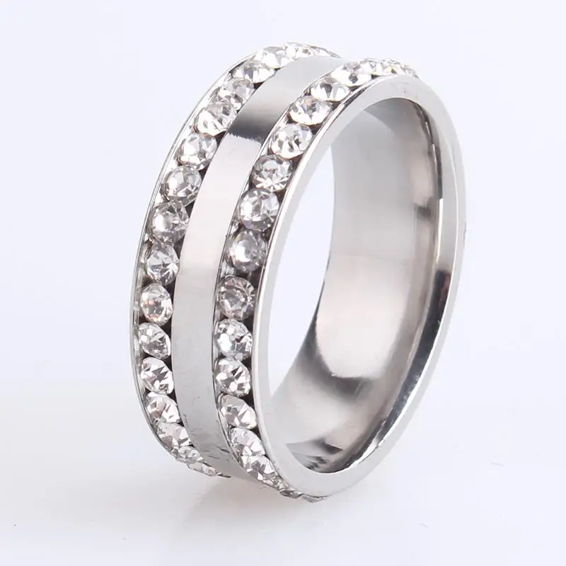 wedding rings 8MM silver color Bilateral two row crystal 316L Stainless Steel finger rings for women men wholesale
wedding rings 8MM silver color Bilateral two row crystal 316L Stainless Steel finger rings for women men wholesale