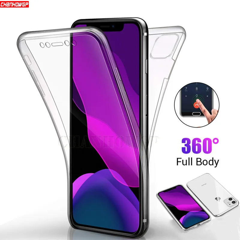 Двойной Мягкий силиконовый чехол для iPhone 11 Pro Max X XR XS MAX защита экрана полное