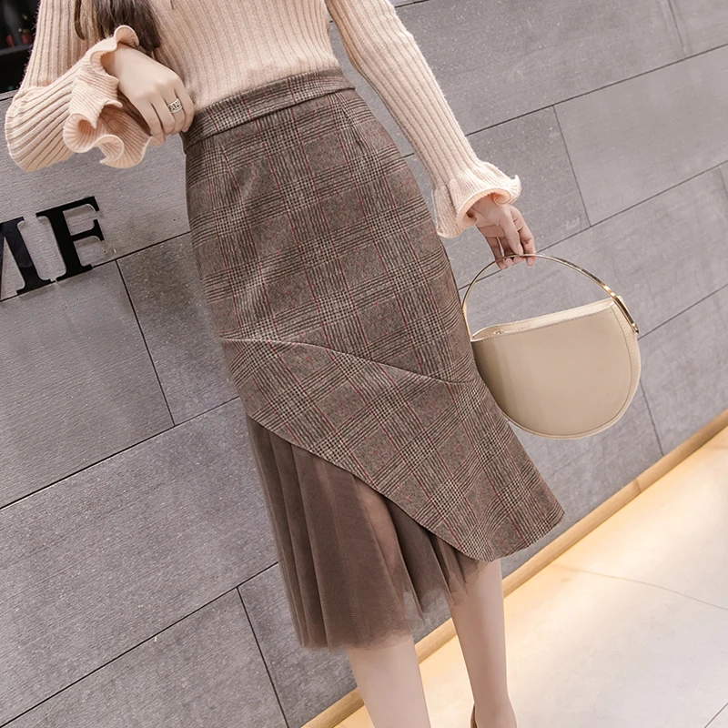 2021 Winter Woolen Skirt Mesh Patchwork Plaid Skirt Casual Fashion Long Skirts for Women Spring Autumn Clothes Zipper Elegant
2021 Winter Woolen Skirt Mesh Patchwork Plaid Skirt Casual Fashion Long Skirts for Women Spring Autumn Clothes Zipper Elegant
