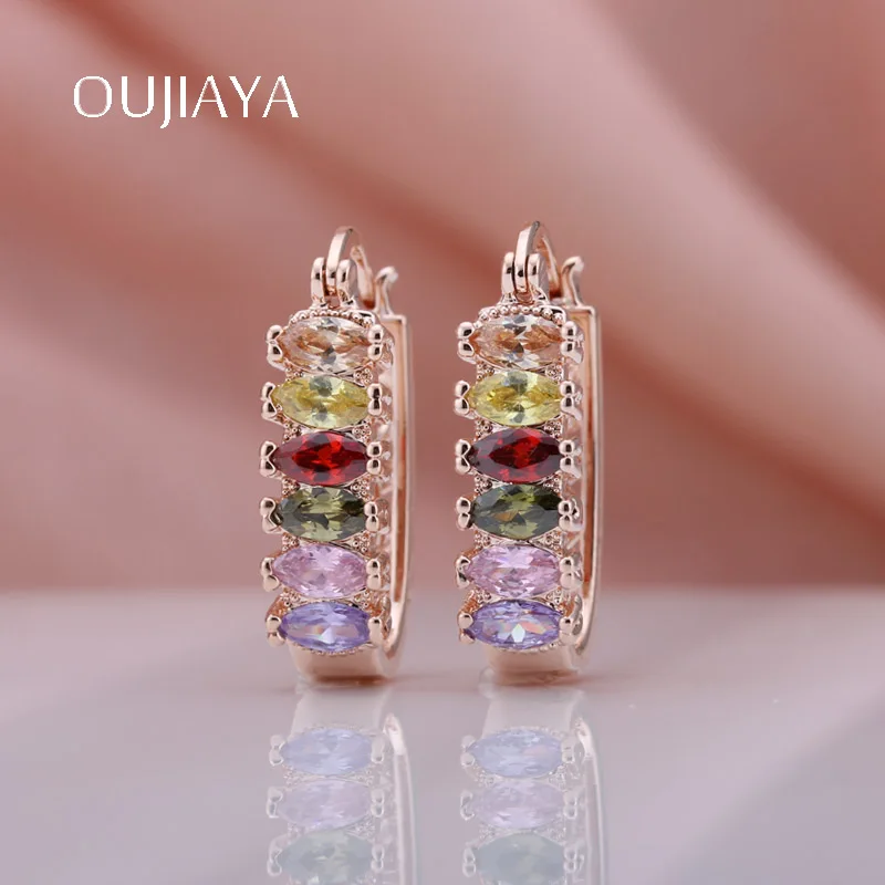 Горячая Распродажа большие серьги OUJIAYA из розового золота 585 пробы круглые