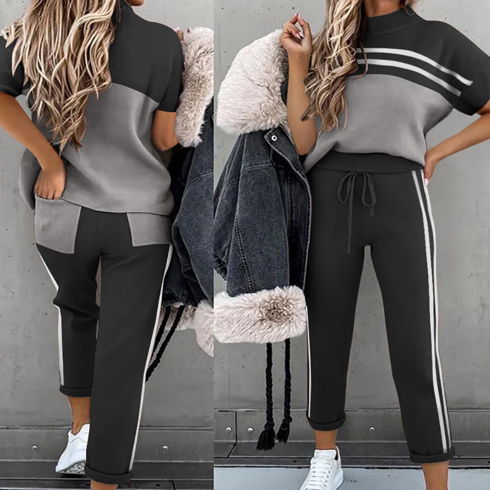 2021 Summer New Sport Suit Women's Tracksuit Short Sleeve Striped Running Set Jogging Set Long Pants 2pcs Sportswear Female D30
2021 Summer New Sport Suit Women's Tracksuit Short Sleeve Striped Running Set Jogging Set Long Pants 2pcs Sportswear Female D30