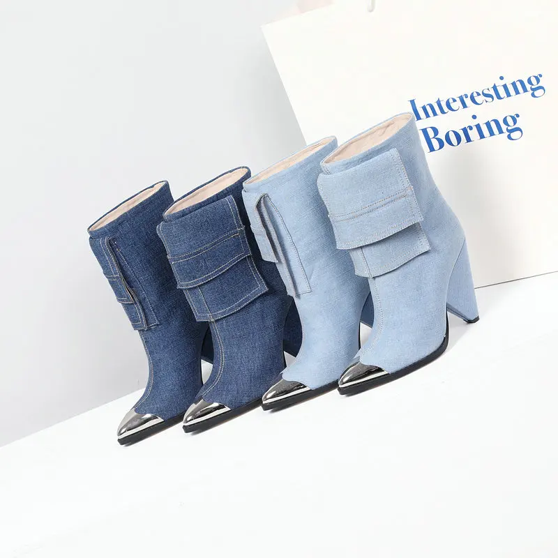 Fashion Pointed Toe Spike Heels Women Ankle Boots 2020 Winter Denim Women Slip on Ladies Short Boots Plus Size 34-43
Fashion Pointed Toe Spike Heels Women Ankle Boots 2020 Winter Denim Women Slip on Ladies Short Boots Plus Size 34-43