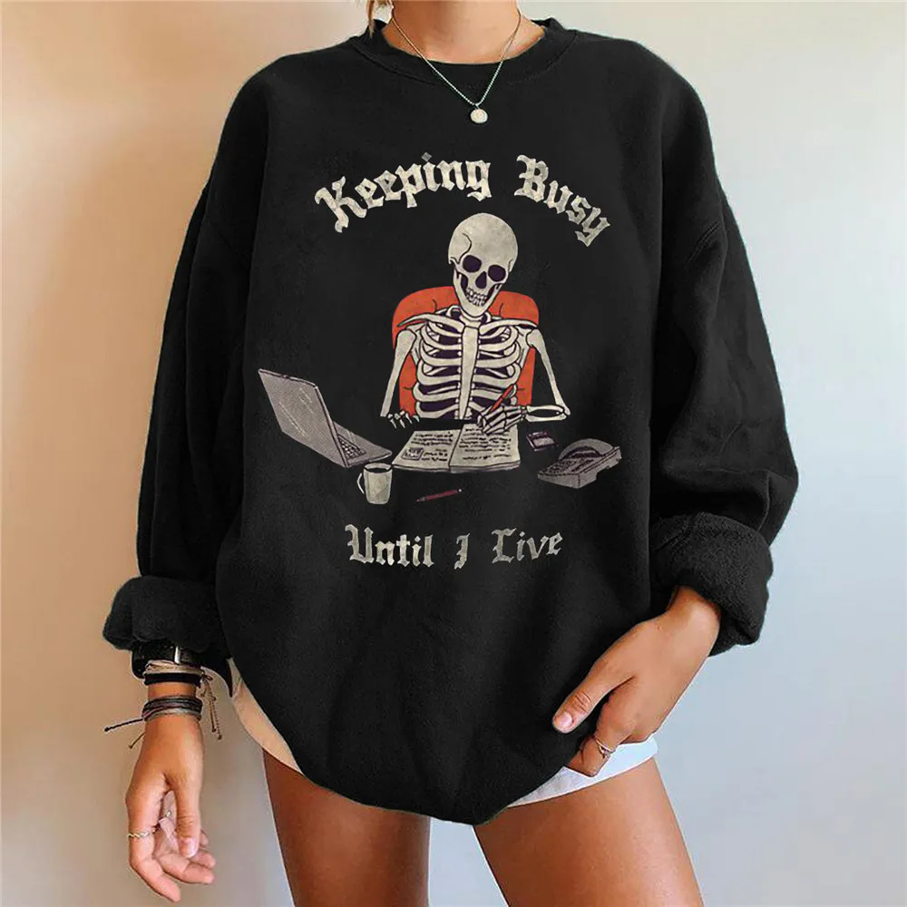 Halloween Skull Print Sweatshirts Women Black Crewneck Oversized Sweat Shirt Femme Tops Casual Loose Pullover Autumn Winter 2021
Halloween Skull Print Sweatshirts Women Black Crewneck Oversized Sweat Shirt Femme Tops Casual Loose Pullover Autumn Winter 2021