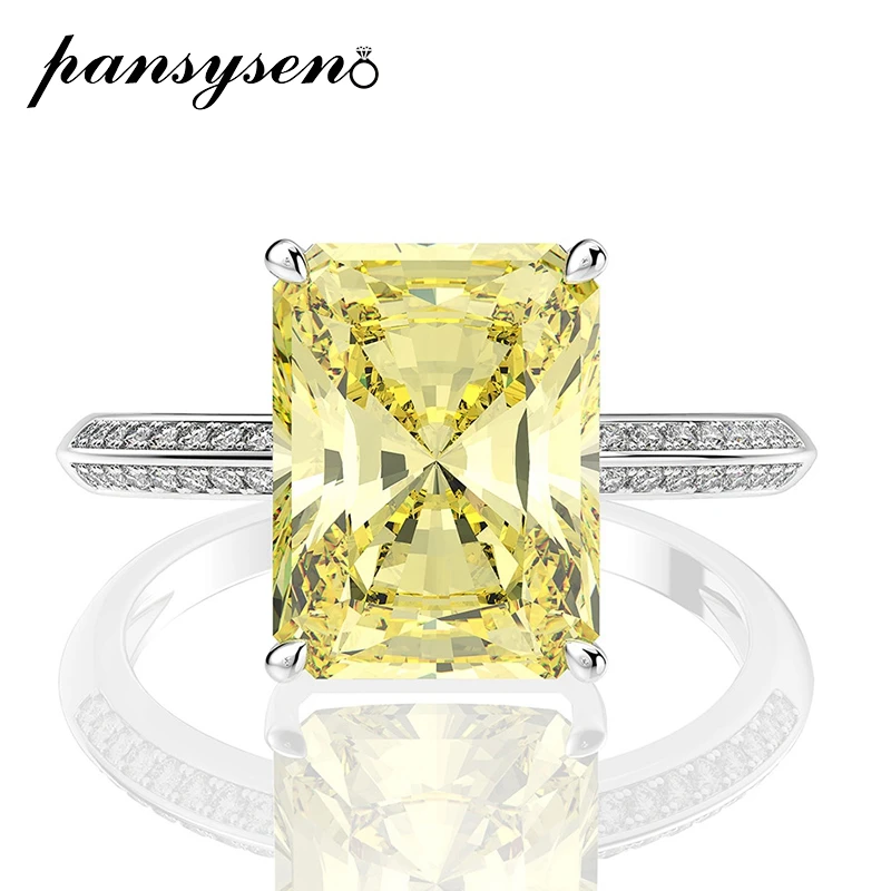 

PANSYSEN 100% 925 Sterling Silver Citrine Created Moissanite Diamond Wedding Engagement Ring Luxury Fine Jewelry Drop Shipping