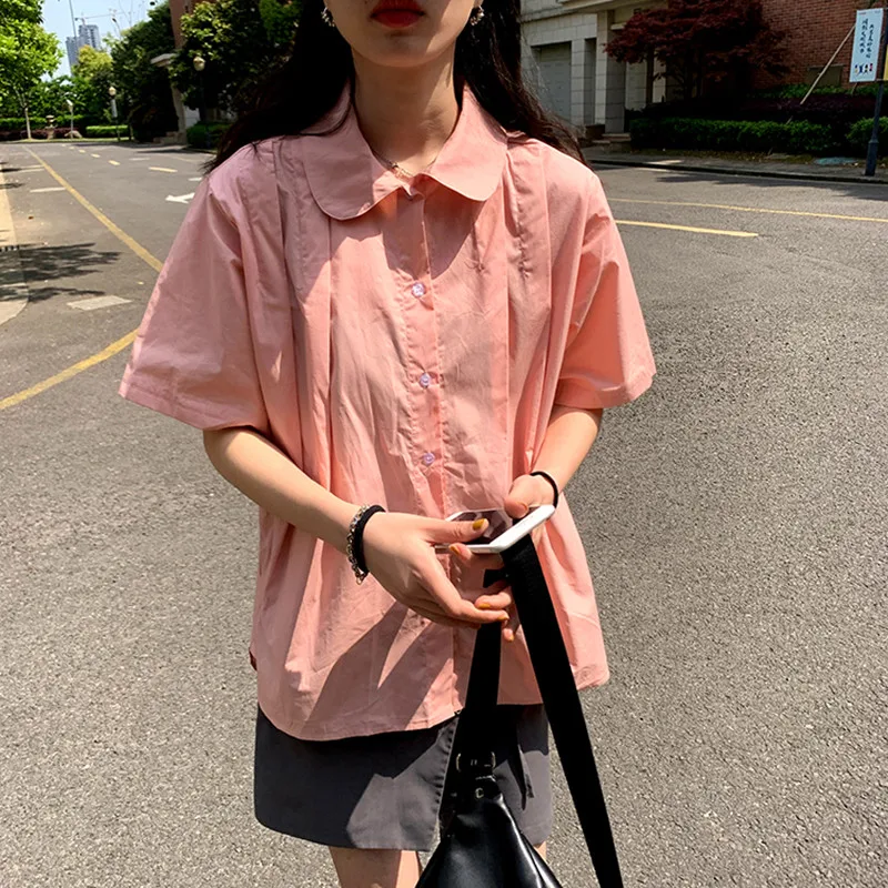 3 Soild Colors 2022 Summer women's blouse Korean style peter pan collar Loose shirt women outwear tops(F4325
3 Soild Colors 2022 Summer women's blouse Korean style peter pan collar Loose shirt women outwear tops(F4325
